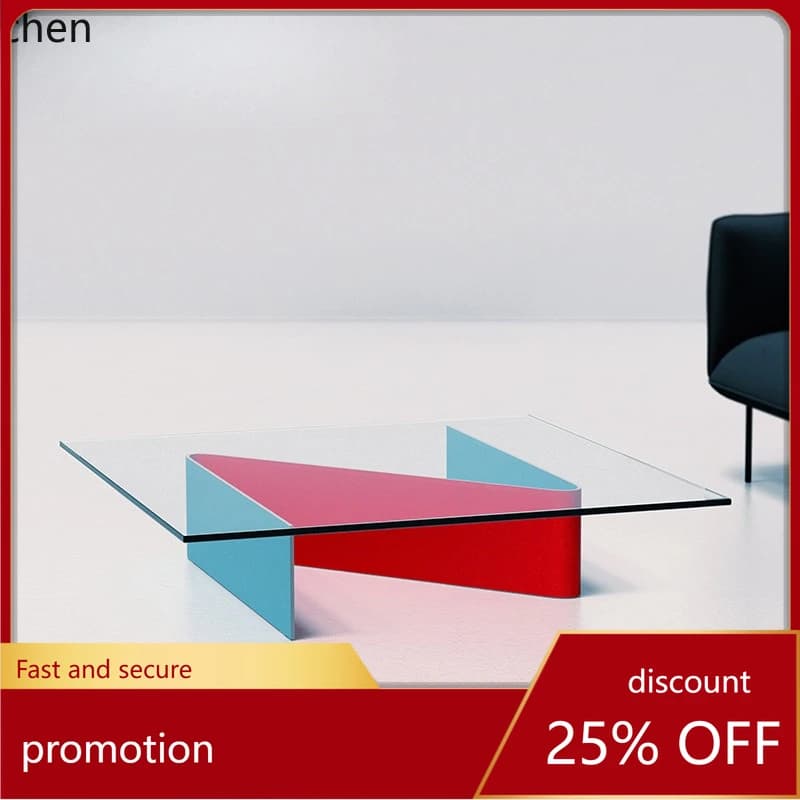 CZ Tempered Glass Coffee Table Living Room Model Room Personality Small Apartment Metal Square Simple Postmodern Table