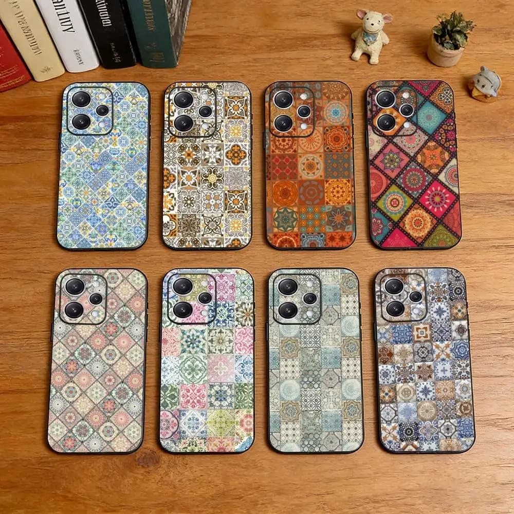 M-Moroccan Tile  Phone Case For iPhone 17,16,15,14,13,12,11 Plus,Pro Max,XS,Soft Silicone Black Cover