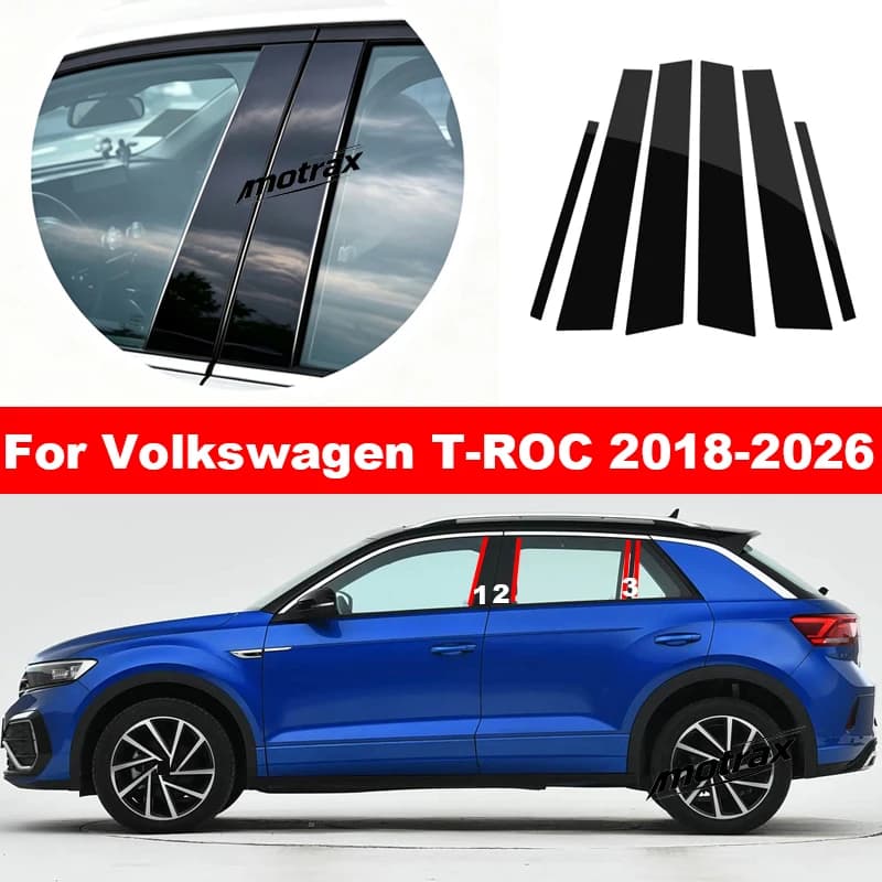 PC Material Car Door Window Center B C Pillars Post Middle Column Mirror Effect Cover Trim for Volkswagen VW T-ROC 2018-2026