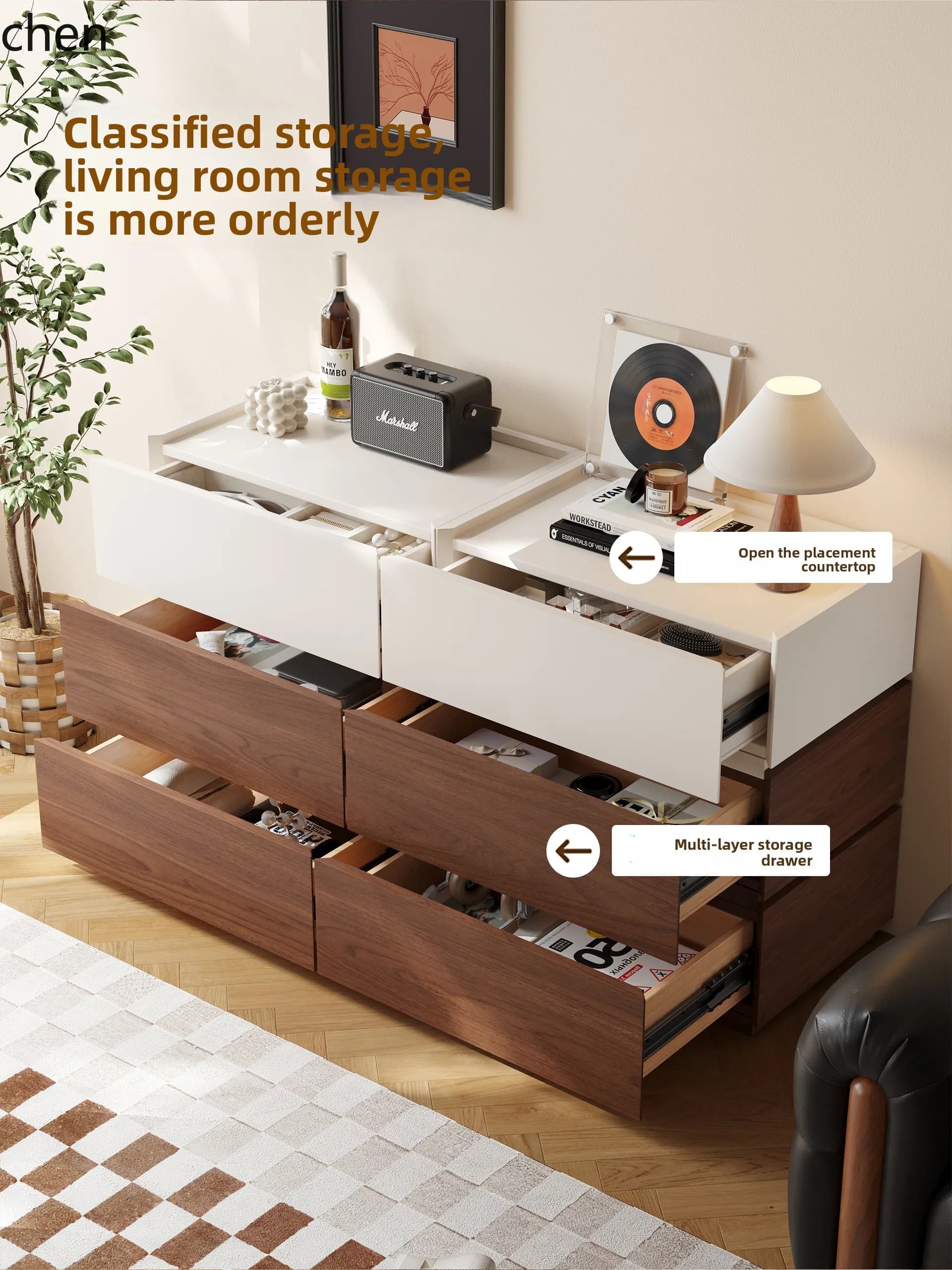 HT  Solid Wood Modern Minimalist Wall-Mounted Storage Drawer Cabinet Bedroom Bedside Storage Cabinet