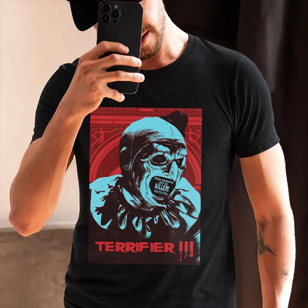 Retro Horror Movie Terrifier Art The Clown Killer Scary Halloween Gift T Shirt 0805 Short Sleeve Graphic clothes All size tops