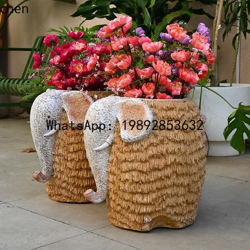 Simulation Animal Elephant Flower Pot Ornament Creative Flower Vase Outdoor Garden Landscape Sculpture Garden Decoration