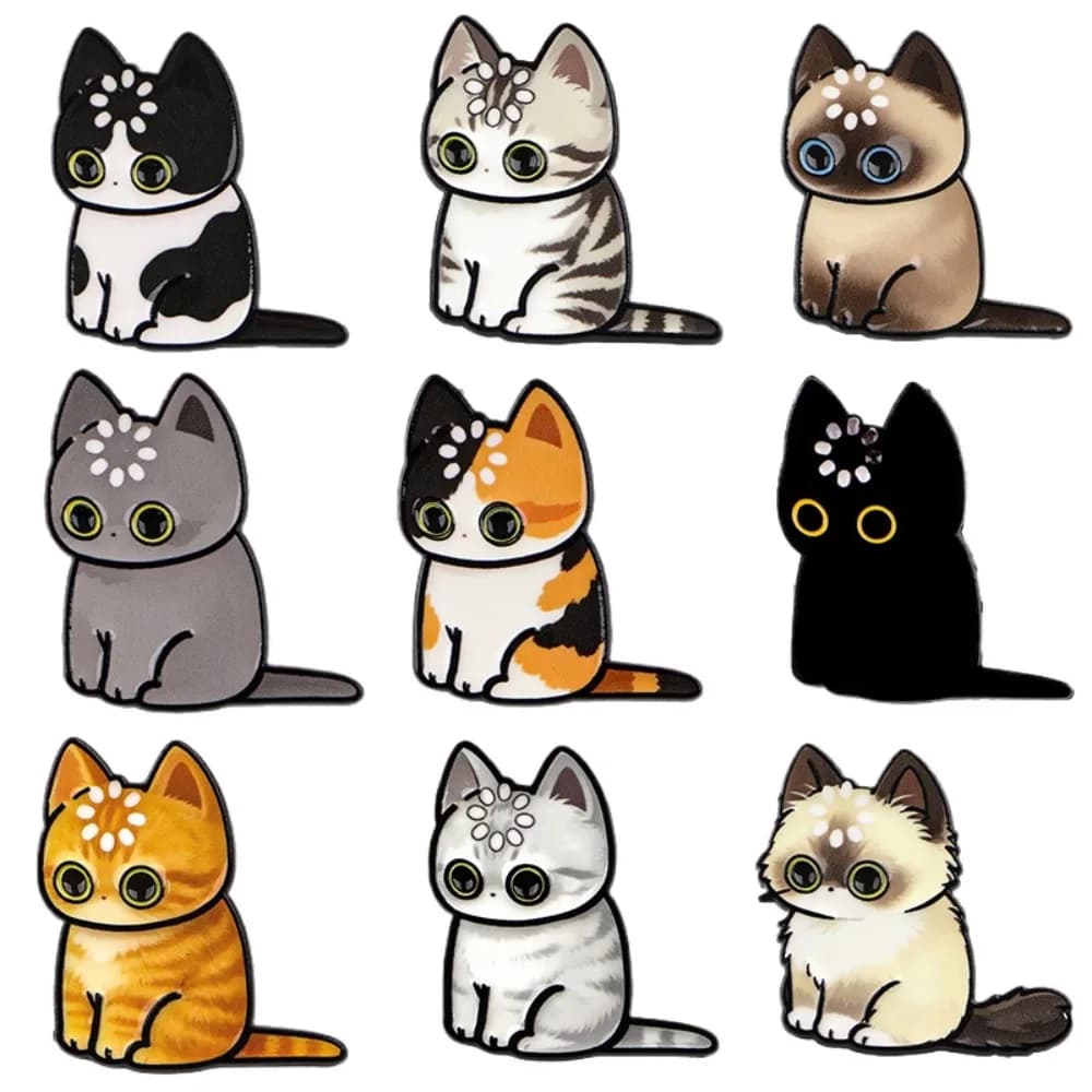 Cute Chibi Cat Enamel Pin Cartoon Kitten Brooch Lapel Pins Backpack Badge DIY Clothing Decor Metal Accessory Gift for Cat Lovers