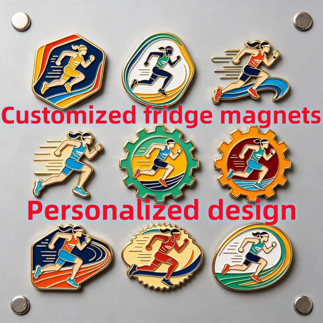 Custom Running Fridge Magnets No MOQ Free Artwork Enamel Refrigerator Magnets for Sports Fans Home Decor Gift