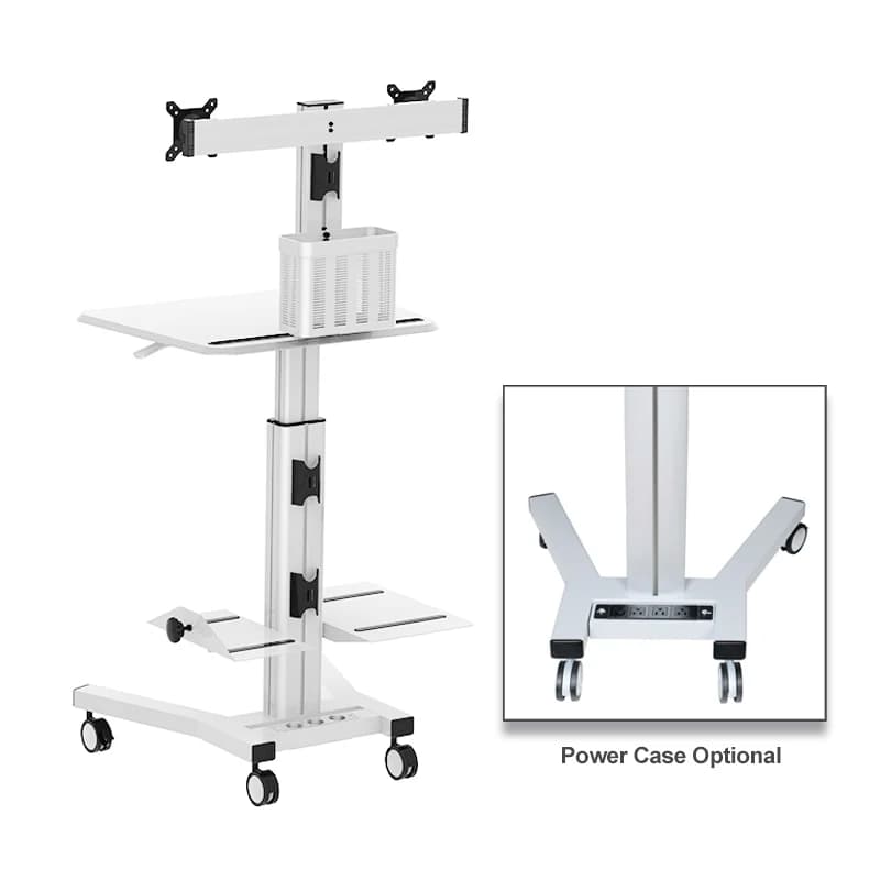 Medical Cart Moving Height Adjustable Rolling Hospital Crash Quad Cart Wheel with Display Dual Arm Keyboard Tray