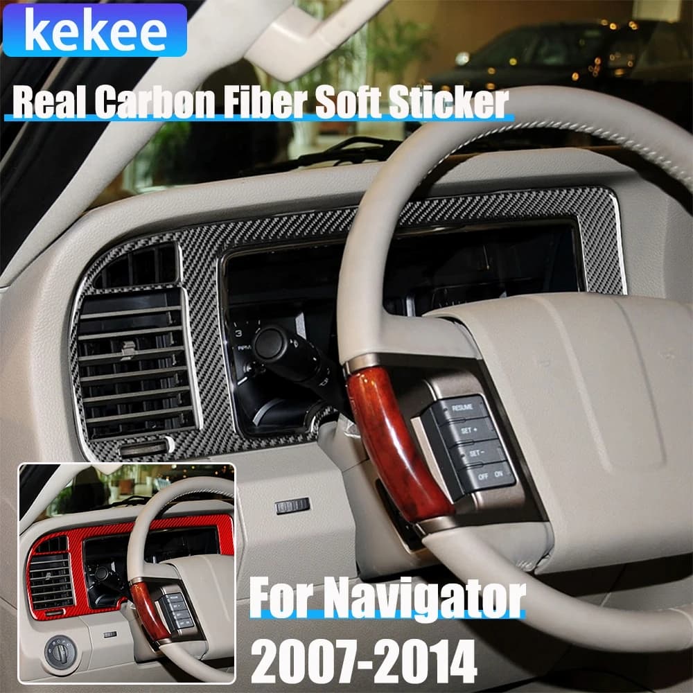 Real Carbon Fiber Car Accessories Dashboard Speedometer Panel Decorative Trim Cover Soft Sticker For Lincoln Navigator 2007-2014