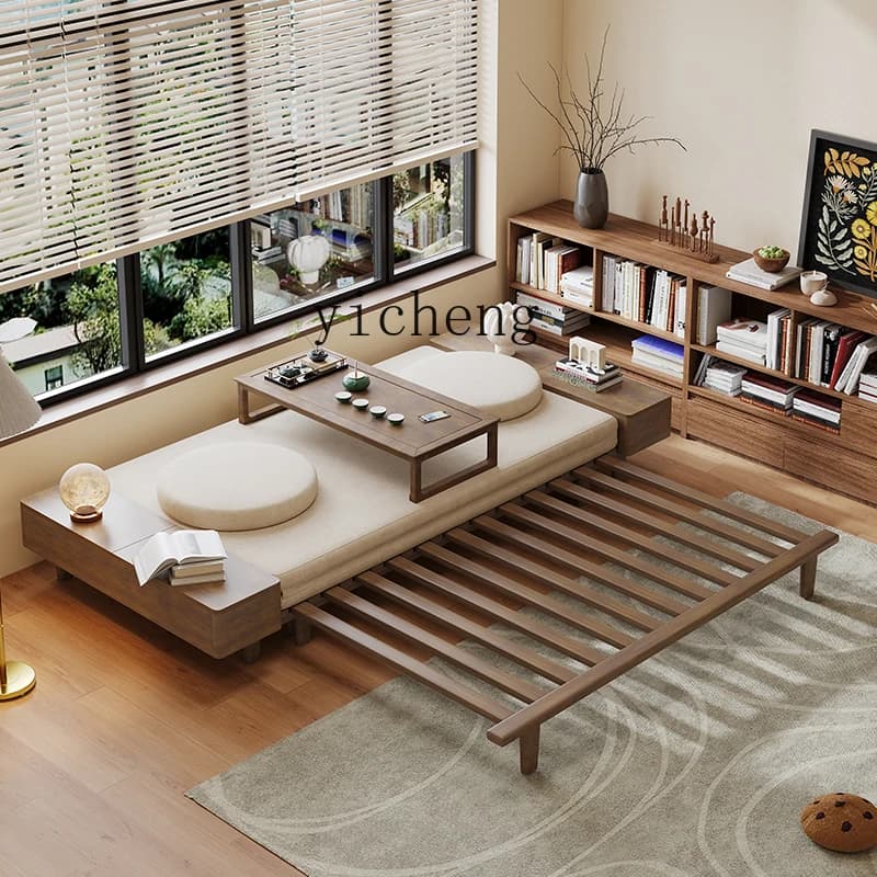 YFY  folding sofa bed dual-purpose single double without armrests small apartment living room solid wood cotton and linen