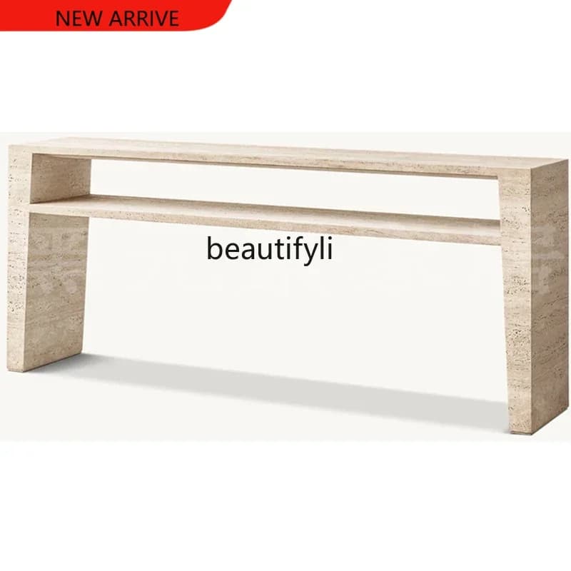 X A15 Natural Cave Stone Console Villa Model House Hallway Entrance Wall Narrow Table Marble Side View