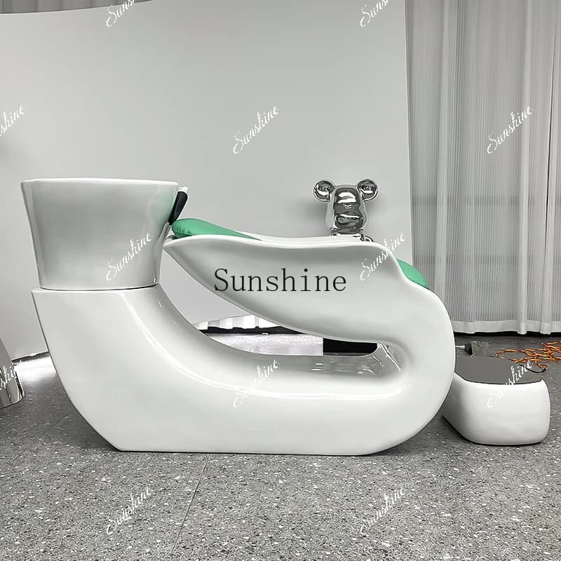 New barber shop semi-reclining ceramic basin shampoo bed simple high-end stainless steel hair salon special  FT