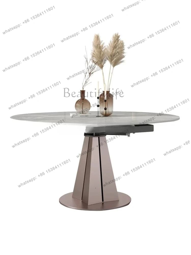 rock slab dining table variable round folding telescopic rotating simple multi-functional dining table