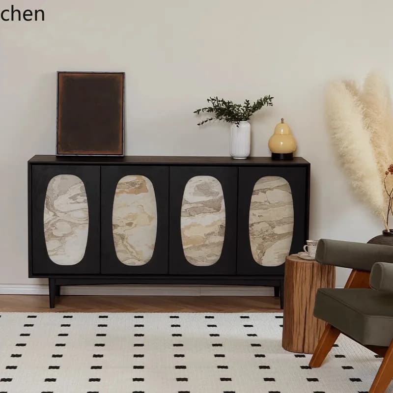 YFY  Retro Solid Wood Sideboard Storage Cabinet with Rock Slab for Living Room Entryway Wall Storage Cabinet