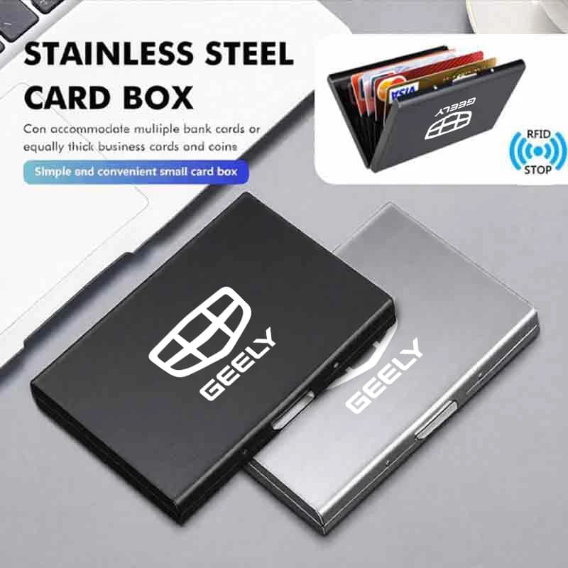 Car RFID Blocking Card Holder Metal Wallet Case Storage Accessories For Geely Emgrand X7 EC7 EX5 EX2 Coolray Monjaro