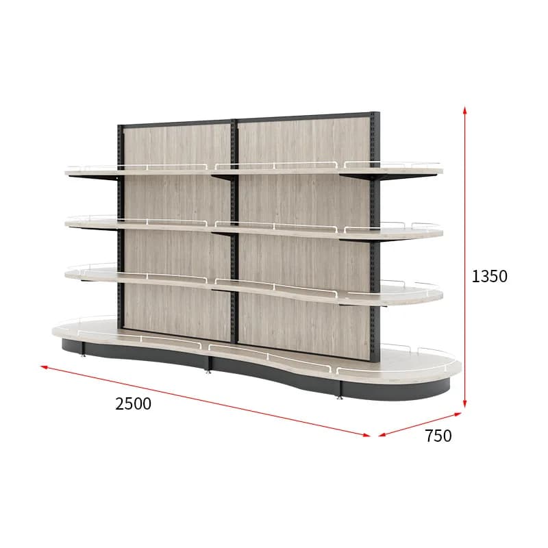 LH snack store shelves bookstore steel wood arc corner with pole display rack