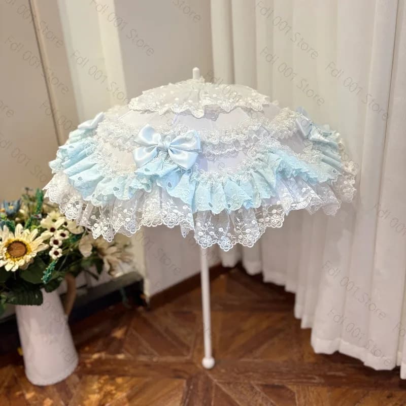Original Design Lolita Pink Blue White Lo Umbrella Soft Cute Girl Heart Sweet Umbrella Tea Party Photography Prop