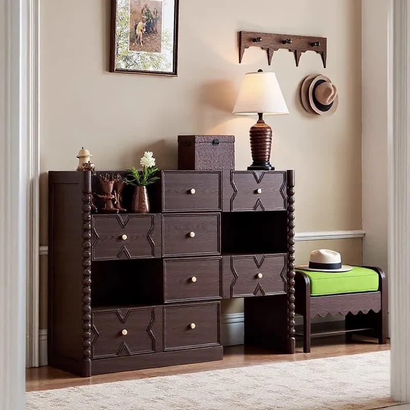 DSA solid wood telescopic shoe cabinet household entrance storage cabinet integrated against the wall indoor decorative porch
