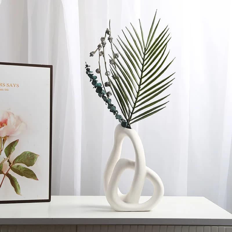 White/Black Abstract Ceramic Vase, Flower Arrangement, Living Room, Dining Table, Home Decoration Accessories, Pampas Grass