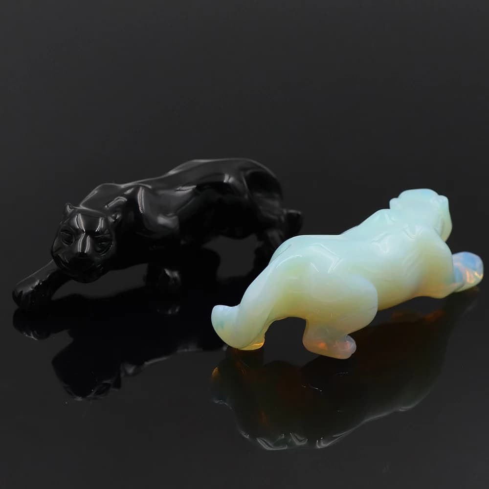 Natural Crystal Stone Leopard Cheetah Statue Carved Reiki Healing Crystal Animal Figurine Crafts Home Decoration Christmas Gift