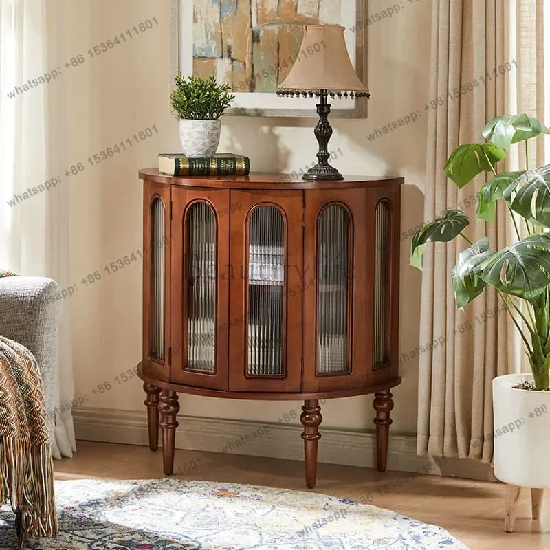 LJY Retro Luxury Living Room Cabinets Storage Classic Display Glass Living Room Cabinets Nordic Wooden Muebles Para Hogar Furnit