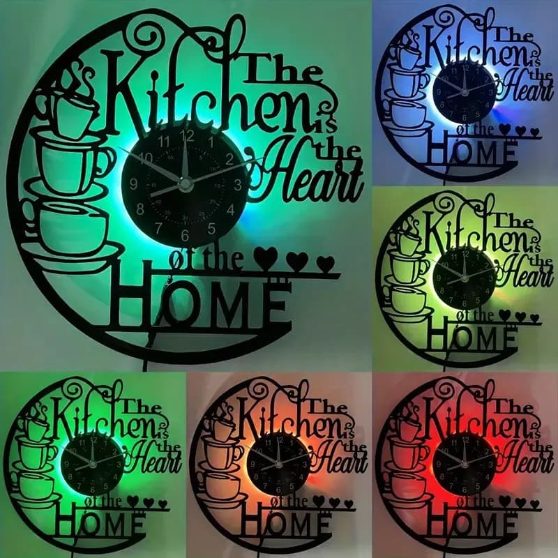 King Silent Ticking Vinyl Wall Clock with Coffee Pattern Plays Vinyl Records Home Decor Kitchen Wall Clock