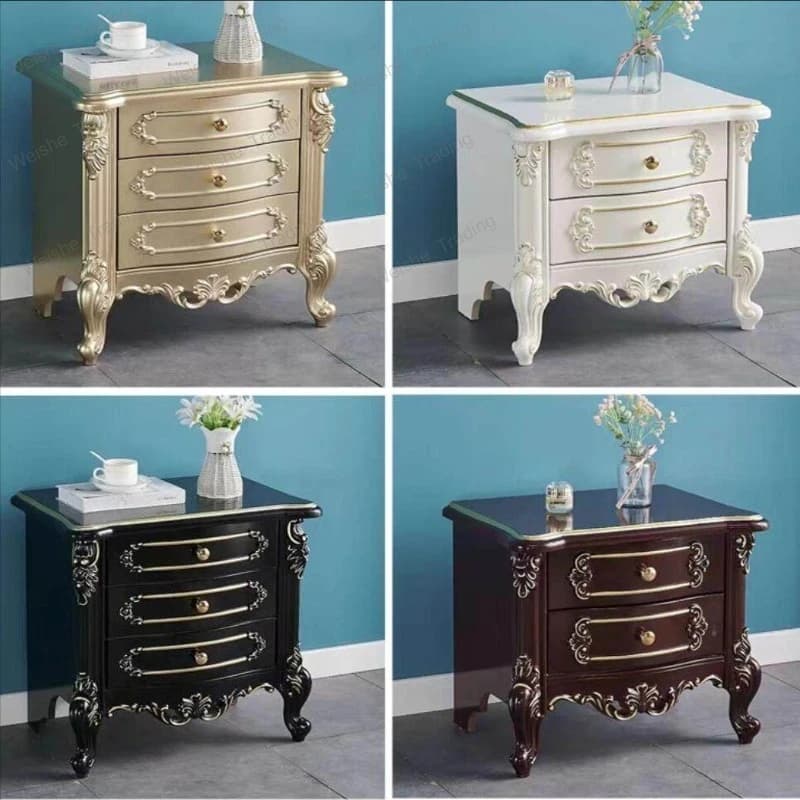 Simple and modern solid wood bedside table, painted European-style customization, and three pumps for storage, bedside bedroom