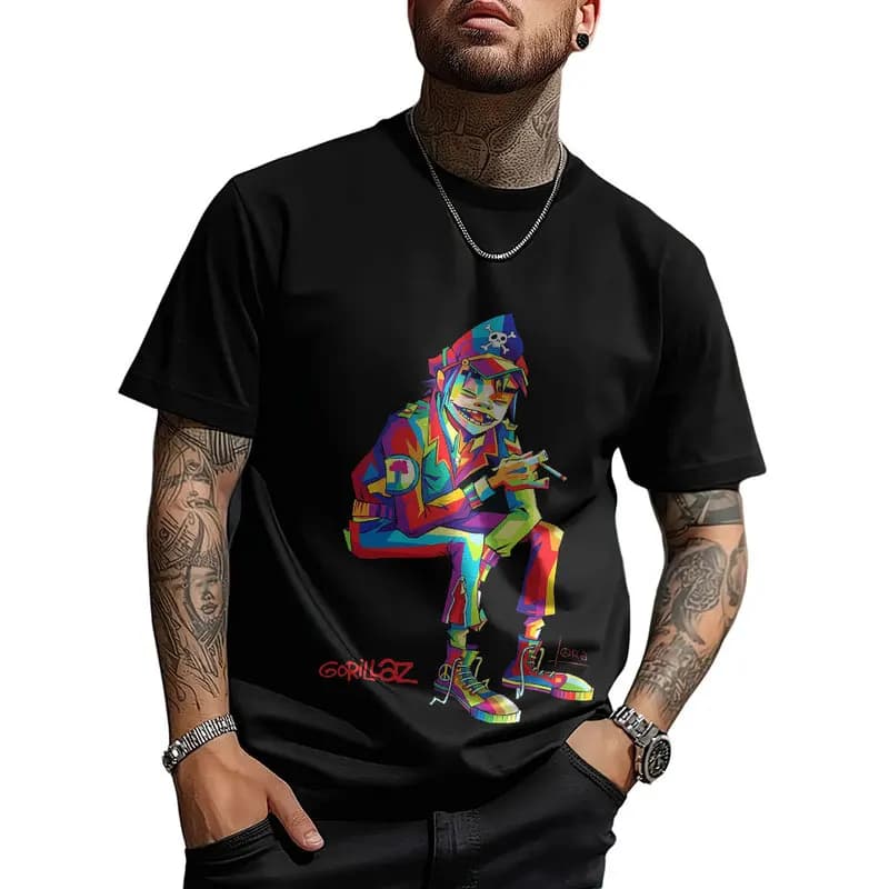 Gorillaz Virtual Rock Band Graphic T‑shirt Unisex Vintage Y2K Tee Hip Hop Streetwear 0824 Casual Cotton Tops Fan Gift