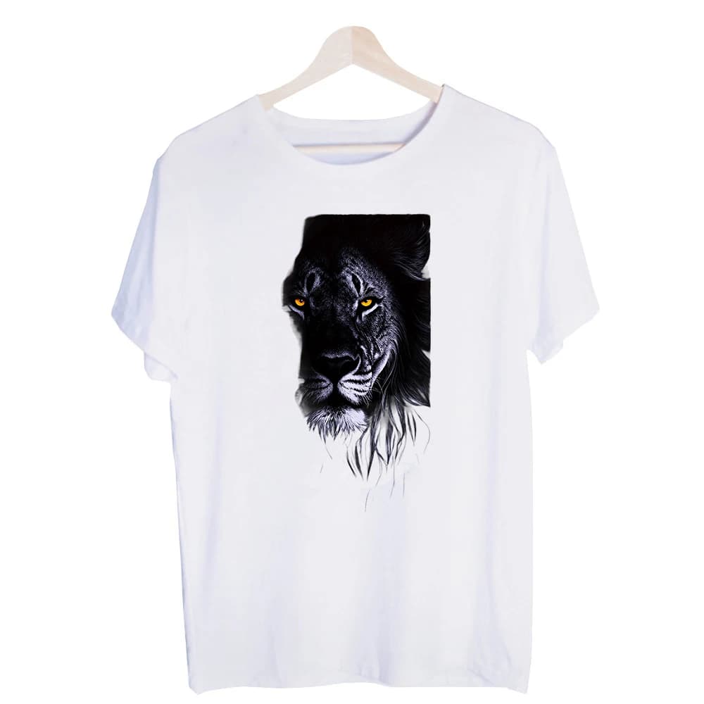 Men's Black Lion Graphic Tee, Short Sleeve Crew Neck T-Shirt for Casual Streetwear and Daily Outfits