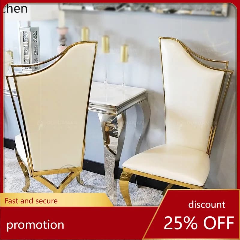 YFY Simple Stainless Steel Light Luxury Hotel Dining Chair High-end White Leather Backrest Chair Fashionable Home Dining Chair