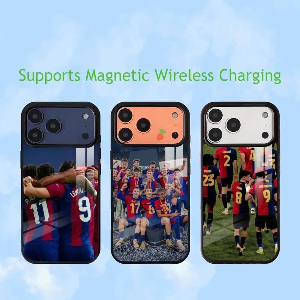Barcelona Membership Football  Luxury Glass Phone Case For iPhone17,16,15,14,13,12,11 Plus,Pro Allows magnetic wireless charging
