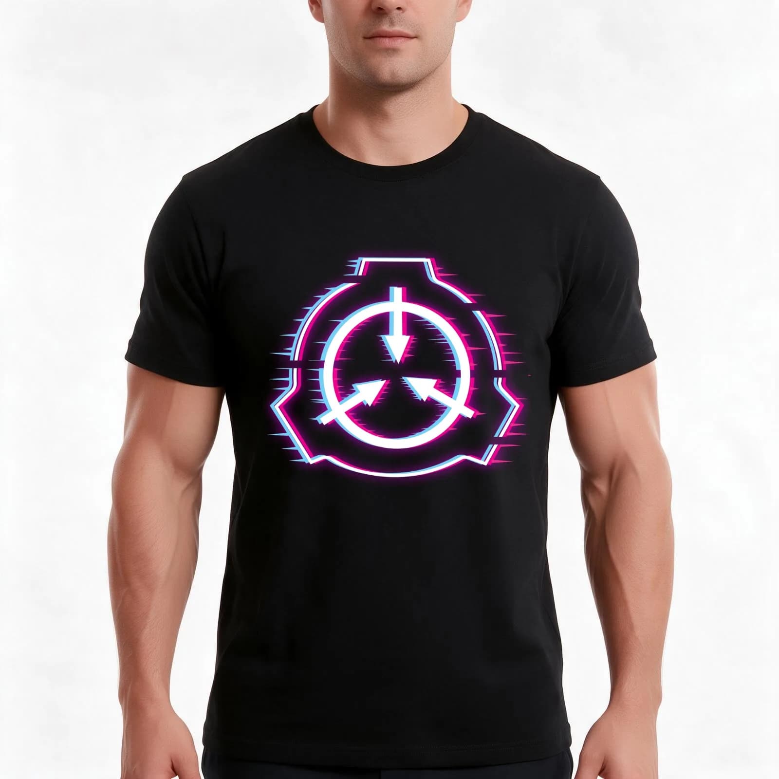 SCP Glitch logo T-Shirt, Summer Casual Cotton Tee, Oversized Streetwear Tops, Vintage Graphic Print, Loose Fit Short Sleeve