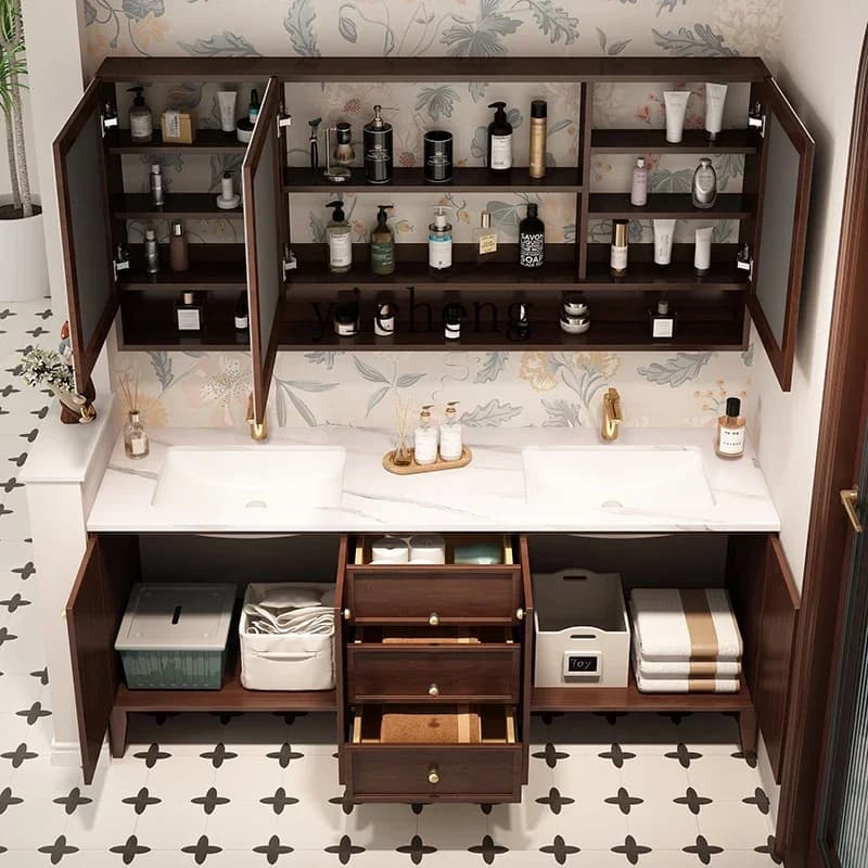 Modern Medieval Double Basin Bathroom Cabinet French Wash Table Bathroom Cabinet Oak