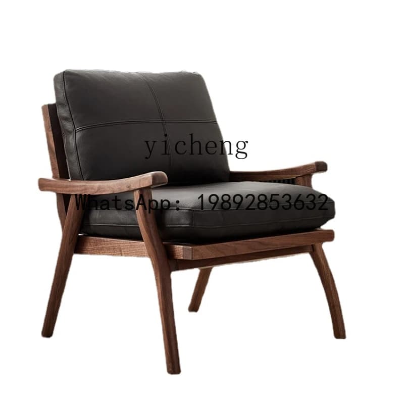 Solid Wood Leather Couch Living Room  Minimalist Single Leisure Designer Chair