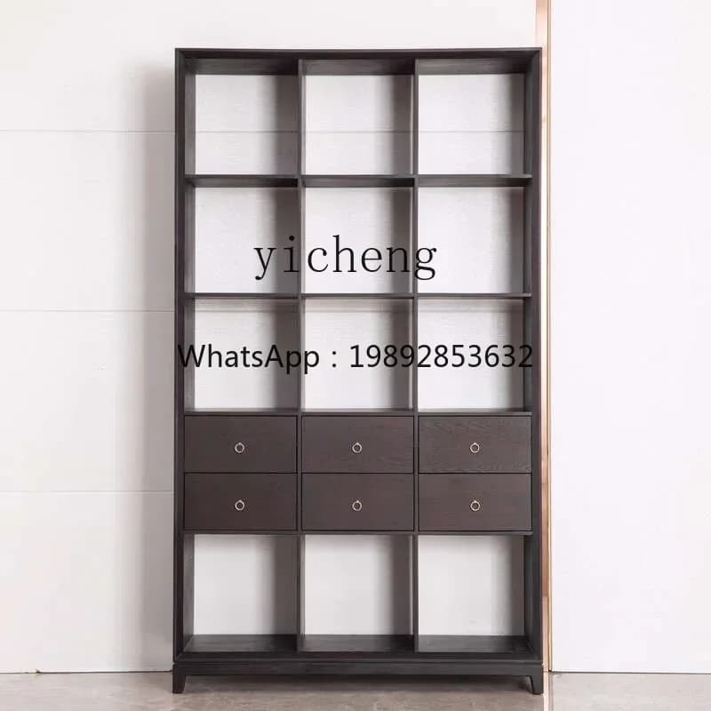 D1New Chinese Bookshelf Combination Zen Bogu Shelf Solid Wood Bookcase Floor Display High Cabinet Decorative Display Cabinet