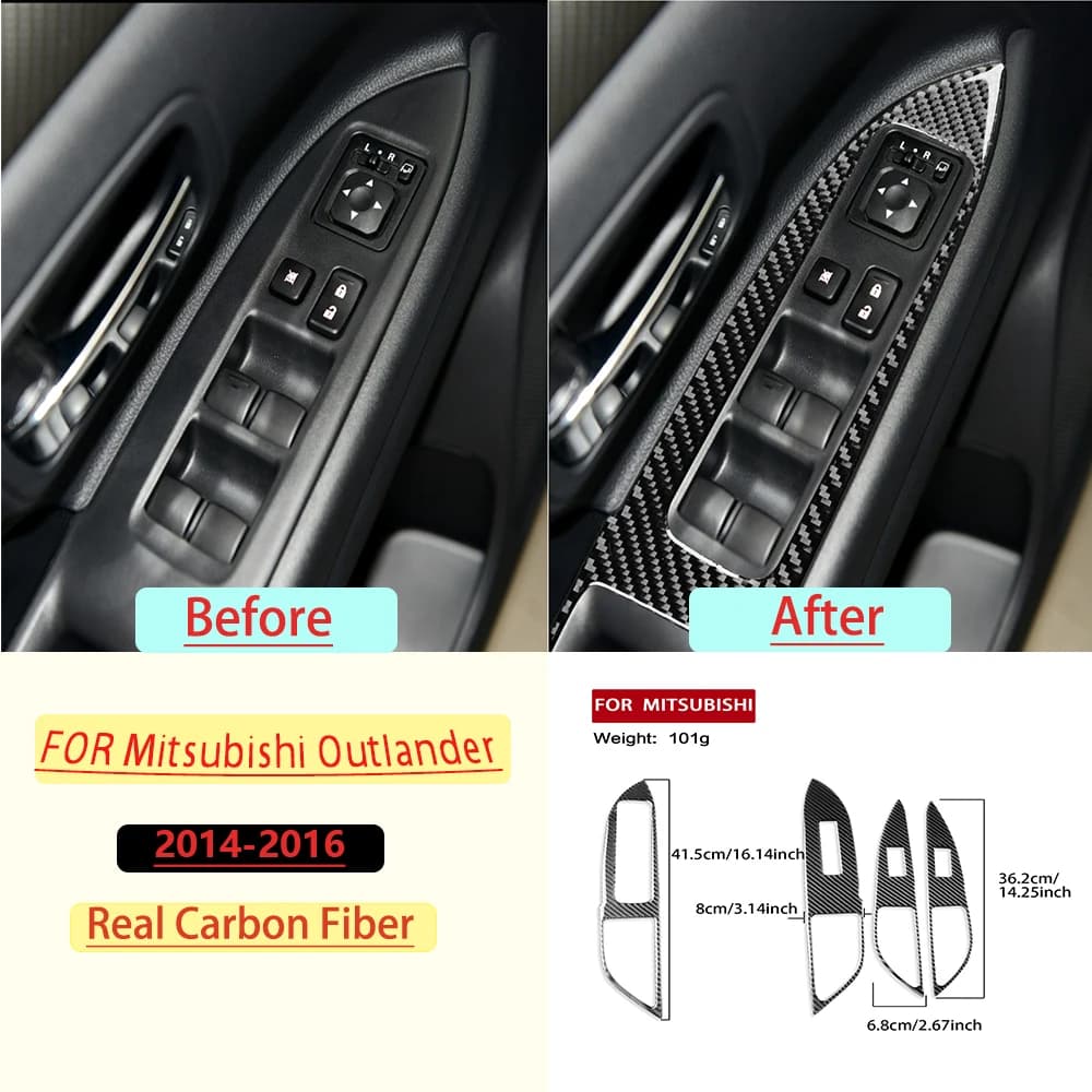 Carbon Fiber For Mitsubishi Outlander 2014-2016 Car Window Control Panel Trim Customizable Car Sticker Interior Accessories