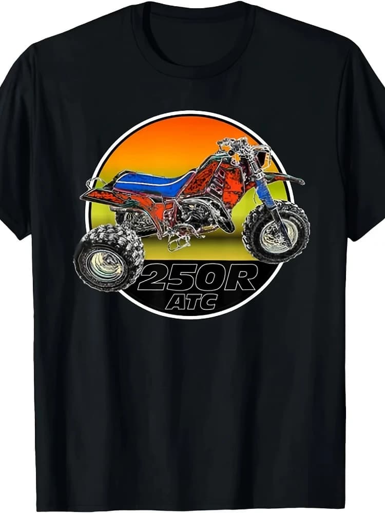 1985 Vintage Retro ATV 250R ATC Graphic-with Orange& Blue ATV Design-100%cotton O-neck short sleeve printed men's T-shirt.