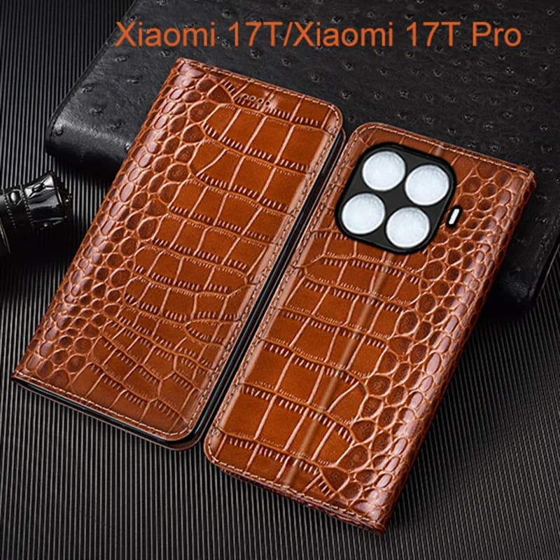 Crocodile Genuine Leather Flip Case For Xiaomi Mi 17T Pro Phone Cover Card Cases Scratch Proof