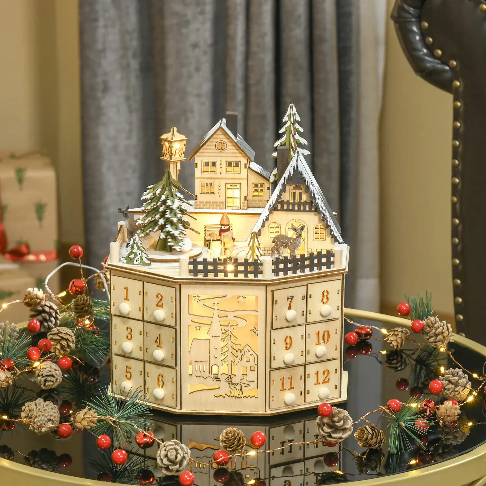 Wooden Christmas 24 Countdown Arrival Music Digital Calendar Decorative Piece for Christmas Home Decoration