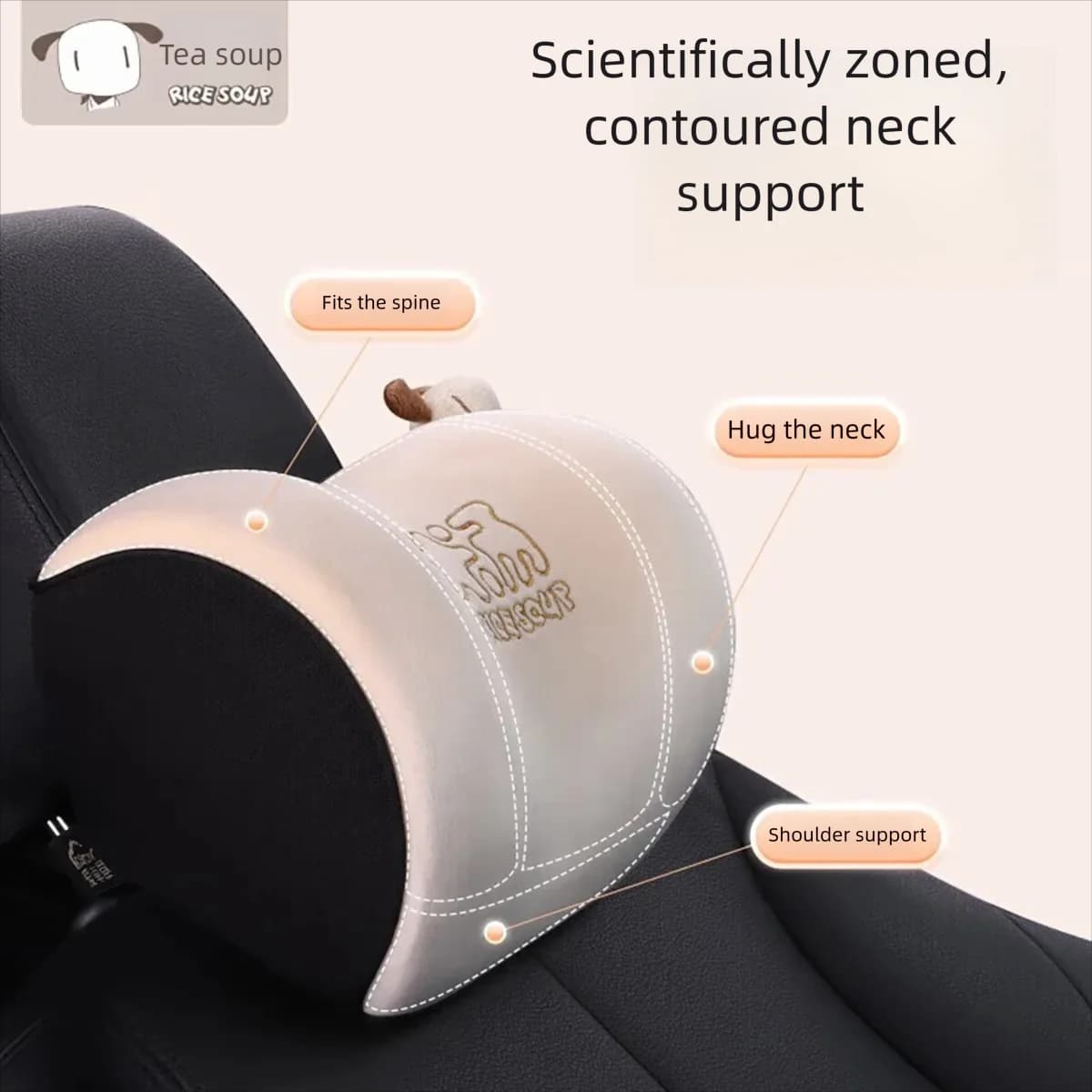 Car Headrest and Lumbar Support Set Space Cotton Neck Pillow Cute Car Seat Cushion for Cervical Vertebra Protection