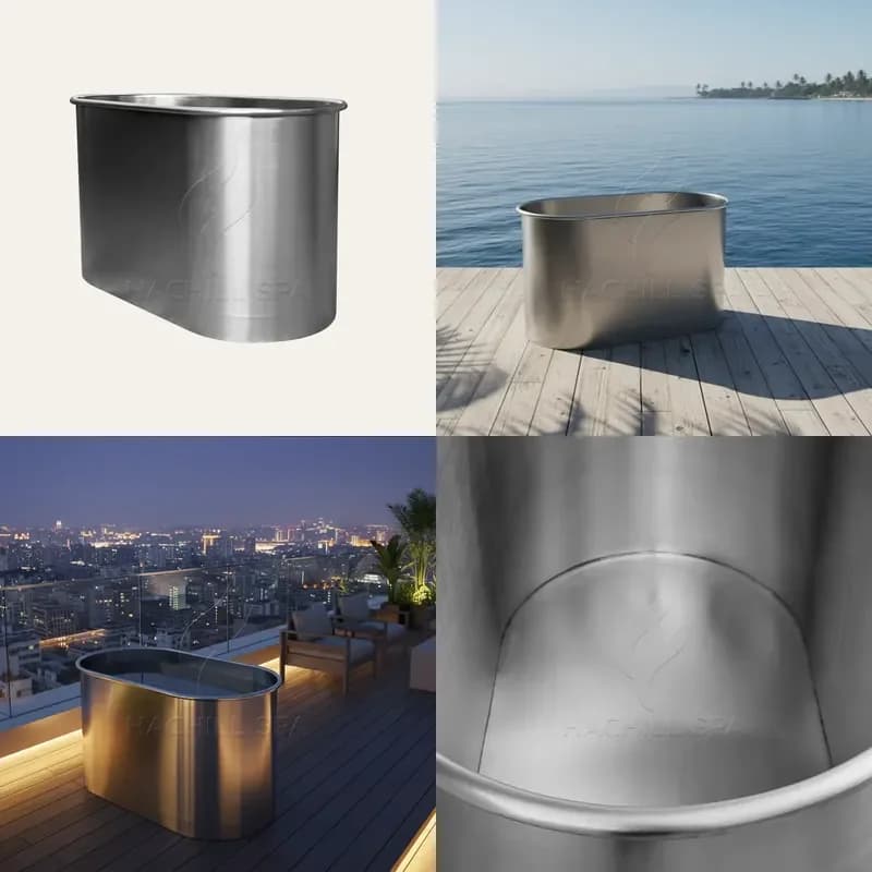 316 Stainless Steel Oval Cold Plunge Tub Rounded Edge Rim | Single Layer Freestanding Bathtub 1-Person Capacity