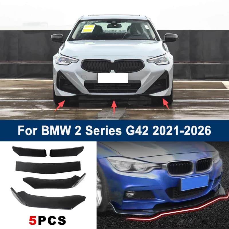Adjustable 5Pcs Sectional Front Spoiler Lip For BMW 2 Series G42 2021-2026 Front Bumper Splitter Car Exterior Sport Body Kit