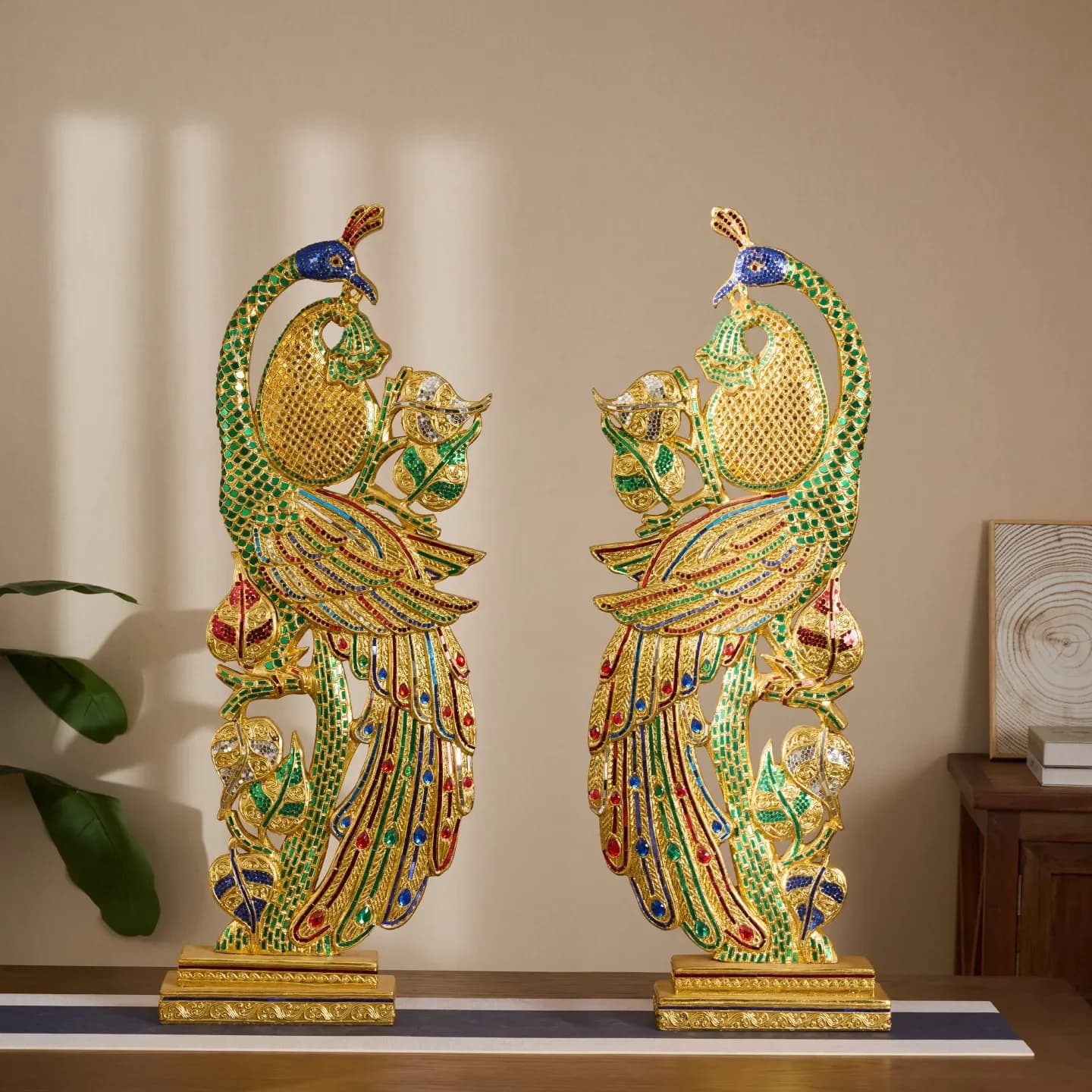 South East Asia style, handmade wood carving gold leaf peacock ornament, decorative living room ornament corridor aisle