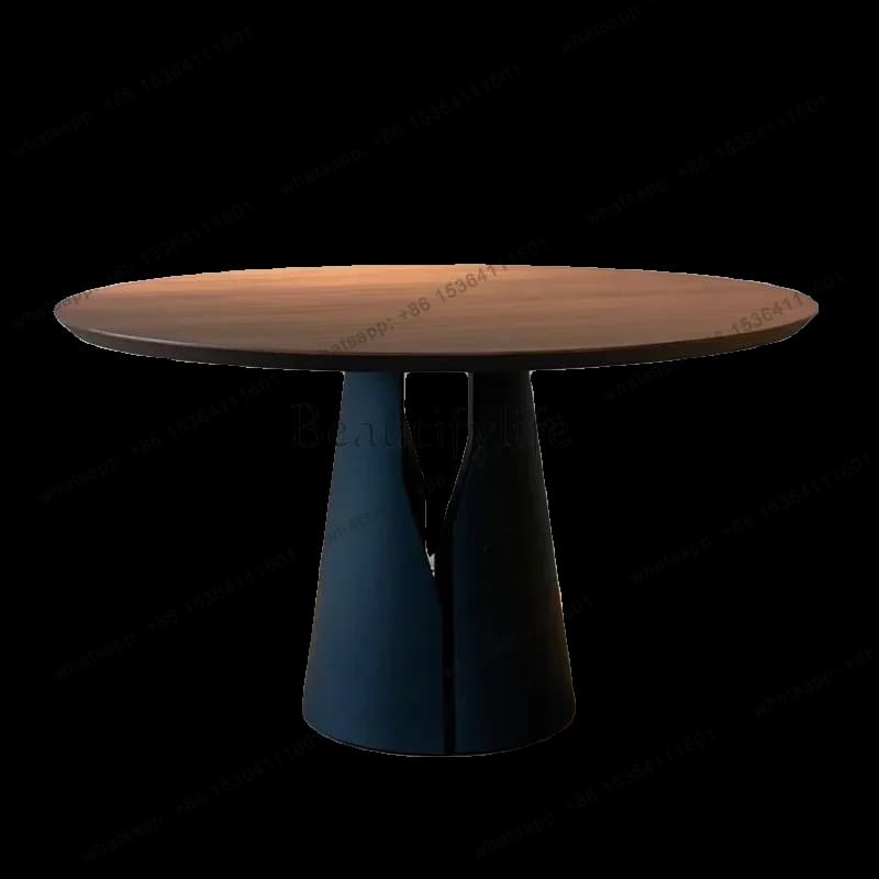 LXMedieval silent wind solid wood round small apartment dining table dining chair combination simple walnut Nordic dining tableS