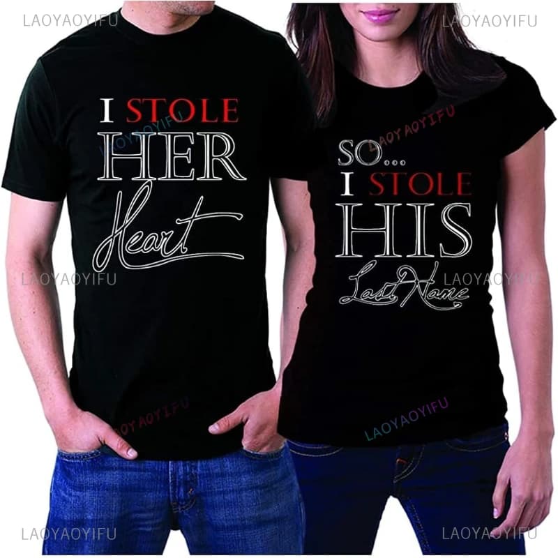 Husband Wife Anniversary Wedding Honeymoon T‑Shirts Gift Couple T-shirt Novelty Trend Couple Patterned Printed Shirt