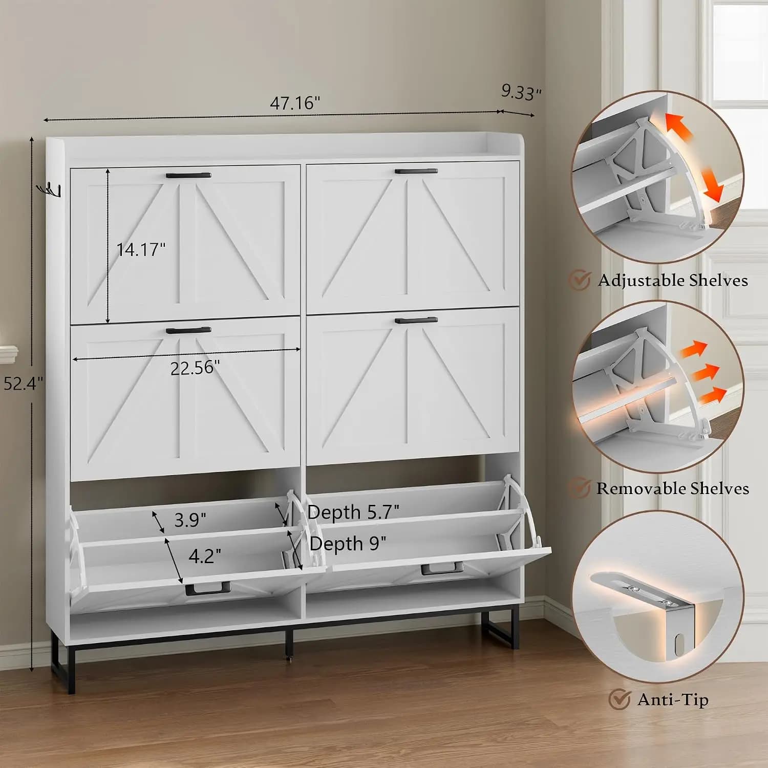 Shoe Cabinet with 6 Flip Drawers Narrow Shoe Storage Cabinet Organizer Wooden Freestanding Shoe Rack, Customized
