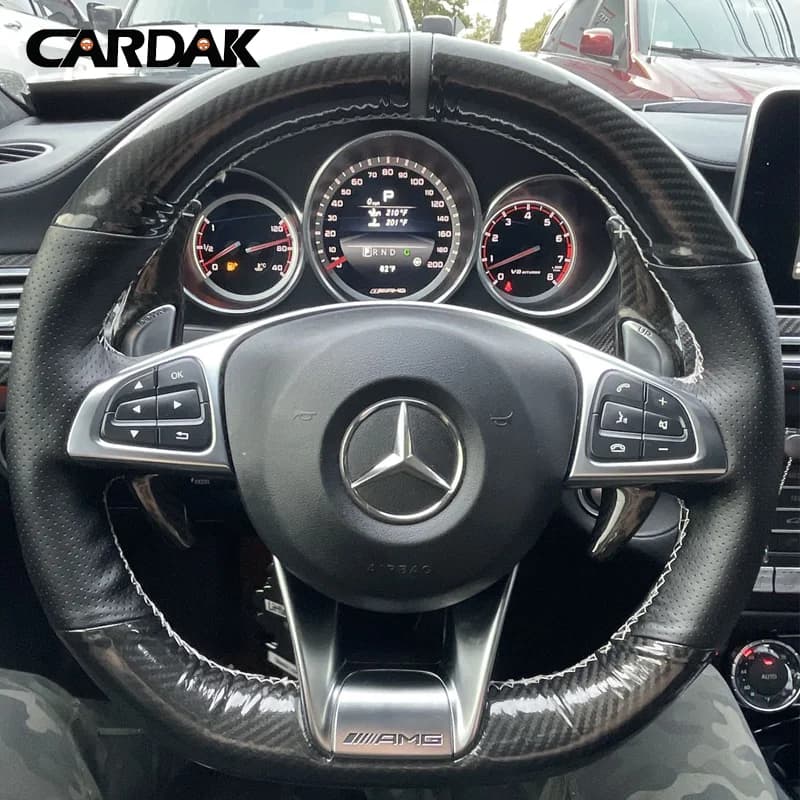 Black Carbon Leather Steering Wheel Cover for Mercedes benz AMG GT C63 CLA45 E63 GLE63 C190 W205 C117 C218 W213 W166 W222 R172