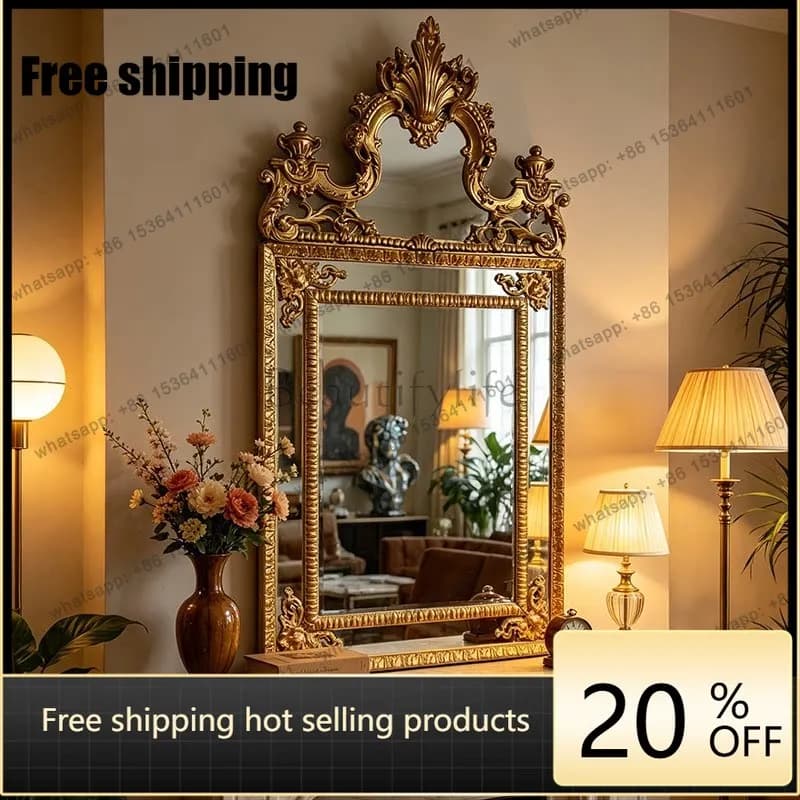 hot French retro decorative mirror bathroom wall engraving light luxury dressing mirror