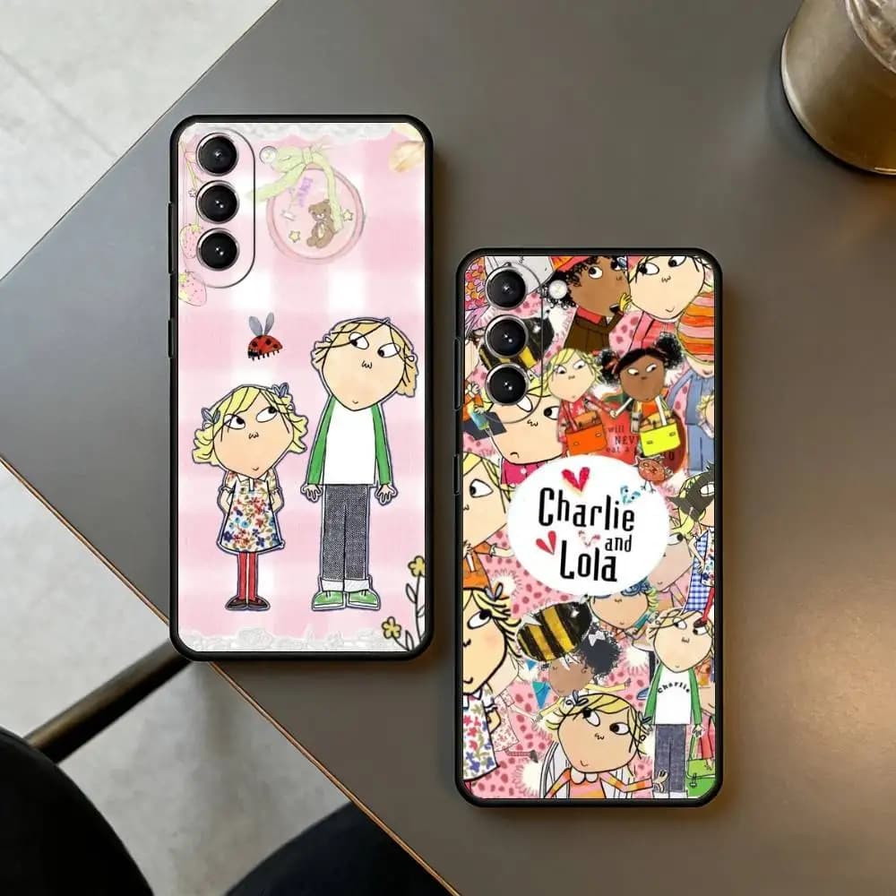 C-Charlie and L-Lola Cute Phone Case Black Silicone Soft For Samsung S26,S25,S24,S23,S22,S21,S30,Ultra,Plus,Fe,Lite