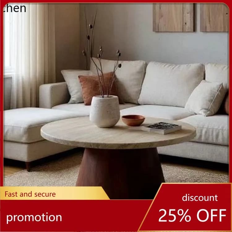 HXL Natural Travertine Coffee Table Set Living Room Round Corner Table