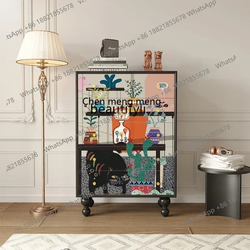 DD  French solid wood living room wall sofa side cabinet simple modern chest of cabinet art drawer storage cabinet