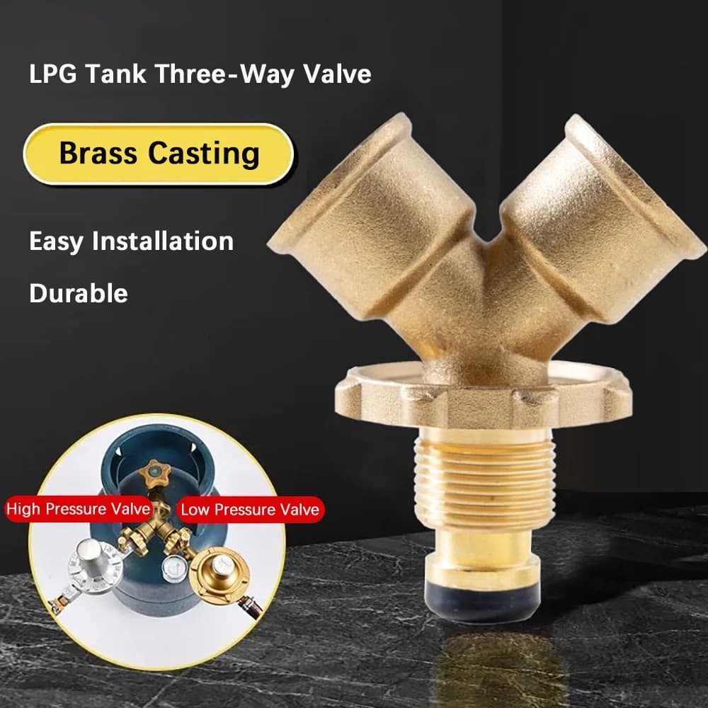 Copper LPG Tank Three-Way Diversion Valve Propane Gas Distributor With Shutoff Valve Metal Quick-Connect Two-Way Gas Adapter