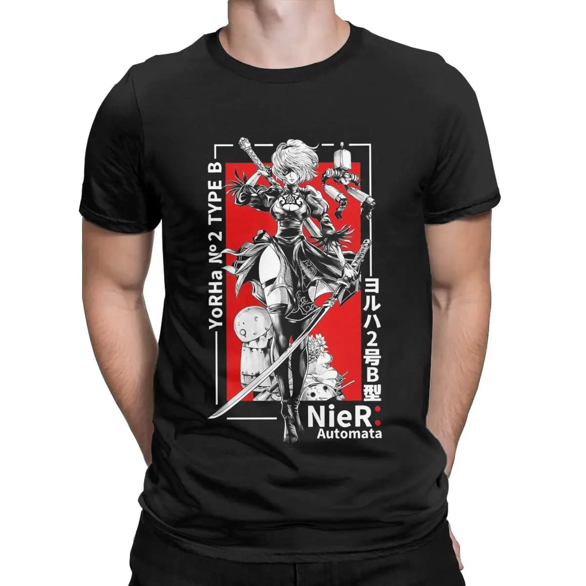 Men's shirt Yorha Nier Automata T Shirt 100% Cotton Tops Funny Short Sleeve Crew Neck YoRHa No. 2 Type B Big Size T-Shirts